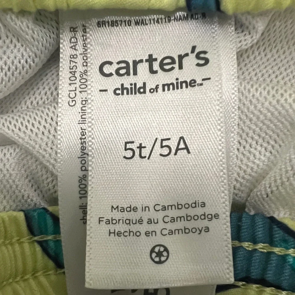 Carters Child of Mine Boys Shark Swim Trunks Neon Yellow Blue‎ 5T 5A 6R185710